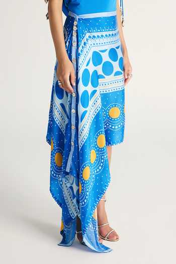 Kamaali Pret Blue Satin Cowl Neck Maeva Draped Top And Skirt Set at Aza Fashions Kamaali Pret_Blue Satin Cowl Neck Maeva Draped Top And Skirt Set _at_Aza_Fashions