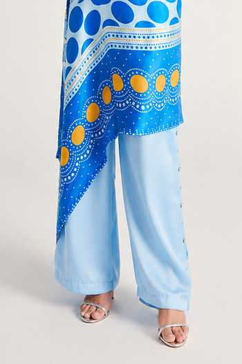 Kamaali Pret Blue Satin Cowl Neck Safa Skirt And Pant Set Online at Aza Fashions Kamaali Pret_Blue Satin Cowl Neck Safa Skirt And Pant Set _Online_at_Aza_Fashions
