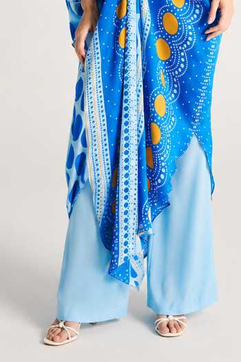 Kamaali Pret Blue Satin Plunge Neck Samra Printed Kaftan And Pant Set Online at Aza Fashions Kamaali Pret_Blue Satin Plunge Neck Samra Printed Kaftan And Pant Set _Online_at_Aza_Fashions