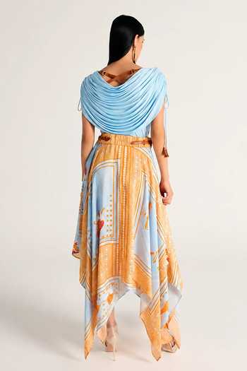 Kamaali Pret Zani Draped Top & Printed Skirt Set 