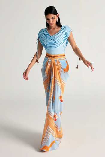 Kamaali Pret Mahra Draped Top & Skirt Set 