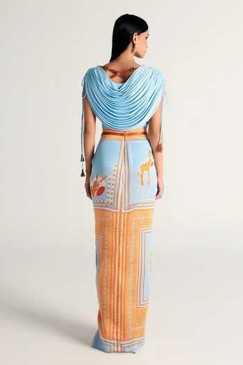Kamaali Pret Mahra Draped Top & Skirt Set 