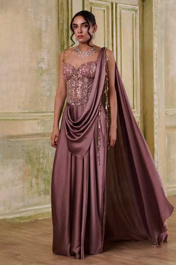 Muditaa By Urmila Prema Embroidered Corset & Pre-Draped Saree Set 