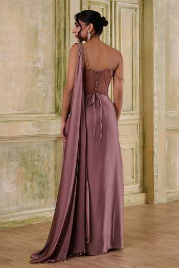 Muditaa By Urmila Prema Embroidered Corset & Pre-Draped Saree Set 