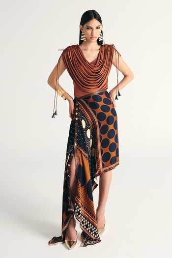 Kamaali Pret Rihla Draped Top & Skirt Set 