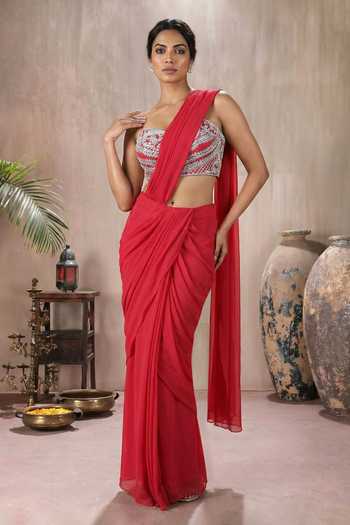 Maisolos Pre-Draped Saree With Embroidered Blouse 