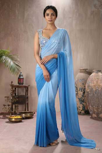Maisolos Ombre Pre-Draped Blouse & Embroidered Blouse Set 