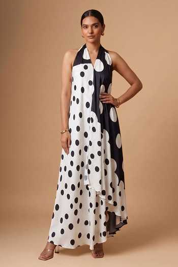 Vedika M Polka Dot Satin Maxi Dress