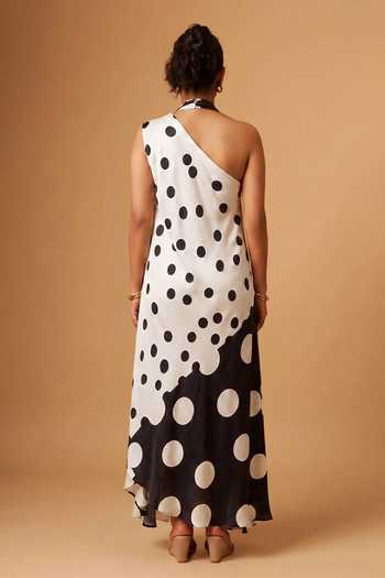 Vedika M Polka Dot Satin Maxi Dress
