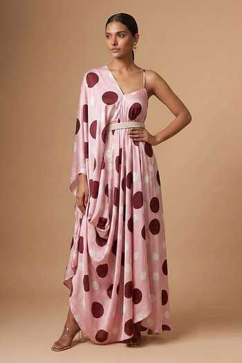 Vedika M Polka Dot Satin Dress & Belt
