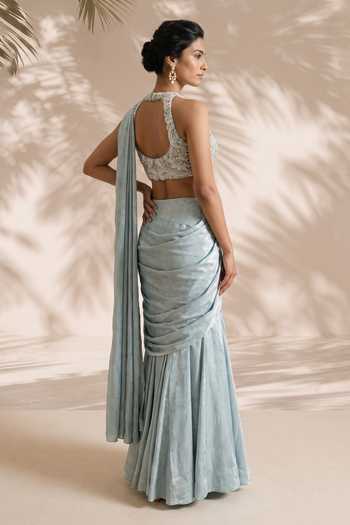 Aneesh Agarwaal Verena Pre-Draped Saree With Embroidered Blouse 