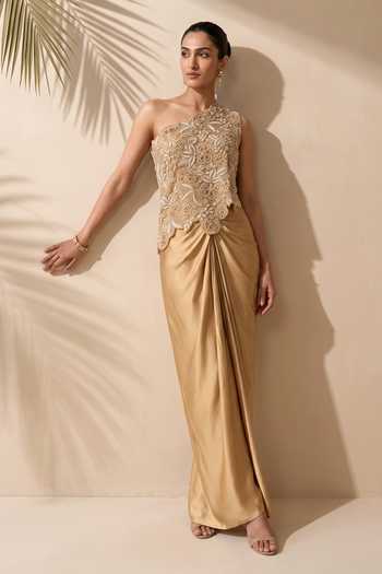 Aneesh Agarwaal Xanthe Embroidered Top & Draped Skirt Set