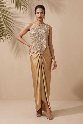 Aneesh Agarwaal Xanthe Embroidered Top & Draped Skirt Set
