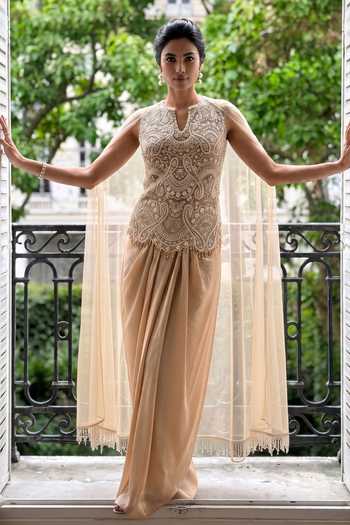 Aneesh Agarwaal Elara Hand Embroidered Top Draped Skirt Set