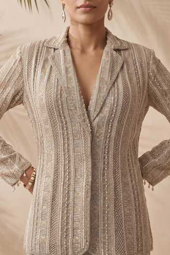 Buy Aneesh Agarwaal Grey Silk Organza Notched Neck Devon Embroidered Jacket And Sharara Set Online at Aza Fashions Buy_Aneesh Agarwaal_Grey Silk Organza Notched Neck Devon Embroidered Jacket And Sharara Set _Online_at_Aza_Fashions