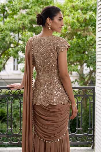 Aneesh Agarwaal Ember Pre-Draped Sharara Saree With Peplum 