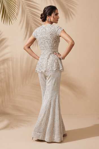 Aneesh Agarwaal Sylvie Embroidered Peplum & Sharara Set 