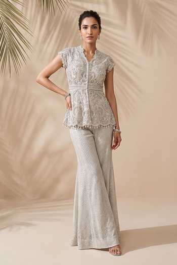 Aneesh Agarwaal Sylvie Embroidered Peplum & Sharara Set 