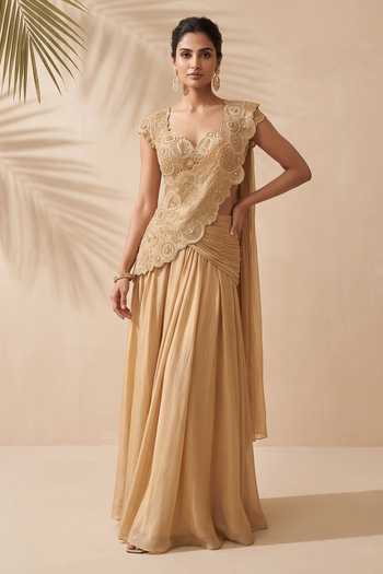 Aneesh Agarwaal Hazel Pre-Draped Saree With Embroidered Blouse