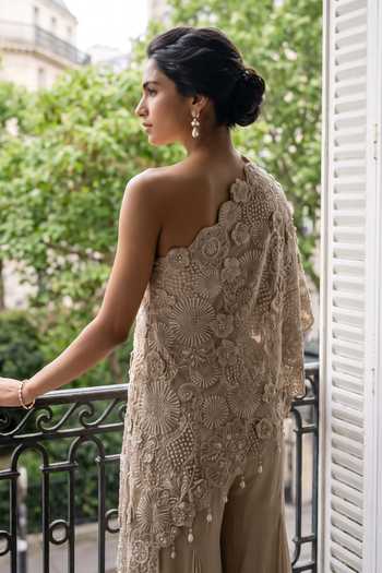 Shop Aneesh Agarwaal Grey Silk Organza, Chiffon One Shoulder Solane Embroidered Cape And Sharara Set Online at Aza Fashions Shop_Aneesh Agarwaal_Grey Silk Organza, Chiffon One Shoulder Solane Embroidered Cape And Sharara Set _Online_at_Aza_Fashions