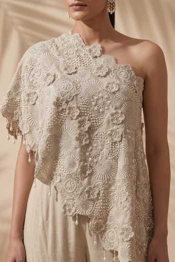 Buy Aneesh Agarwaal Grey Silk Organza, Chiffon One Shoulder Solane Embroidered Cape And Sharara Set Buy_Aneesh Agarwaal_Grey Silk Organza, Chiffon One Shoulder Solane Embroidered Cape And Sharara Set