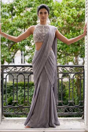 Aneesh Agarwaal Perle Pre-Draped Saree With Embroidered Blouse 