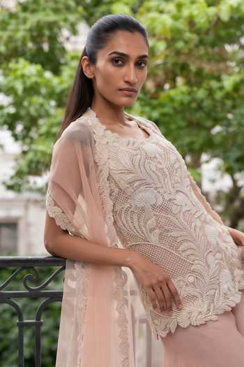 Buy Aneesh Agarwaal Peach Organza, Satin, Organza, Aurora Embroidered Kurta Palazzo Set Online at Aza Fashions Buy_Aneesh Agarwaal_Peach Organza, Satin, Organza, Aurora Embroidered Kurta Palazzo Set _Online_at_Aza_Fashions