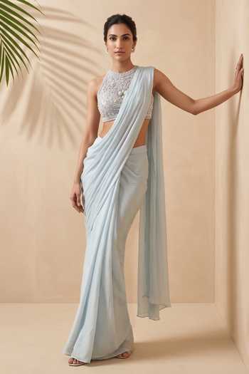 Aneesh Agarwaal Seren Pre-Draped Saree With Embroidered Blouse