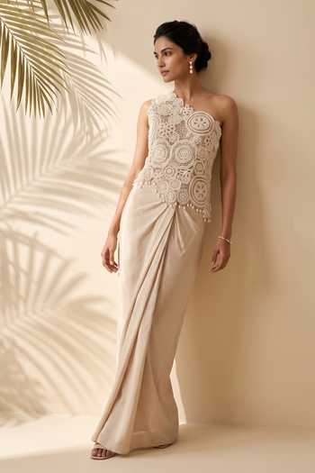Aneesh Agarwaal Calista Embroidered Top & Draped Skirt Set 