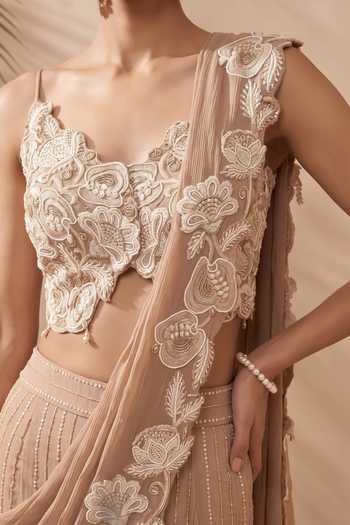 Buy_Aneesh Agarwaal_Gold Georgette, Organza Sweetheart Delphine Draped Sharara Saree With Blouse _Online_at_Aza_Fashions