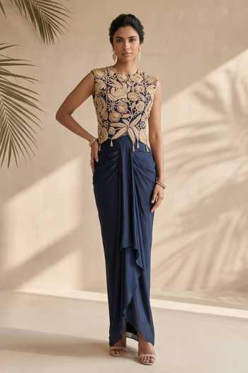 Aneesh Agarwaal Beryl Embroidered Top & Draped Skirt Set