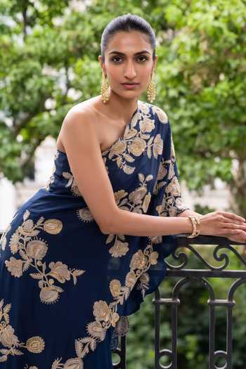Buy Aneesh Agarwaal Blue Silk Organza, Chiffon One Shoulder Celestine Embroidered Cape And Sharara Set Online at Aza Fashions Buy_Aneesh Agarwaal_Blue Silk Organza, Chiffon One Shoulder Celestine Embroidered Cape And Sharara Set _Online_at_Aza_Fashions