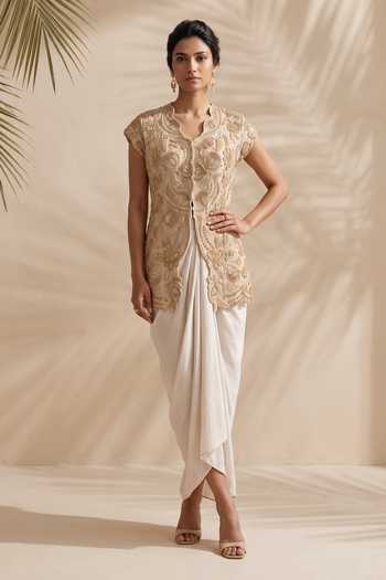 Aneesh Agarwaal Theodora Embroidered Jacket & Draped Skirt Set