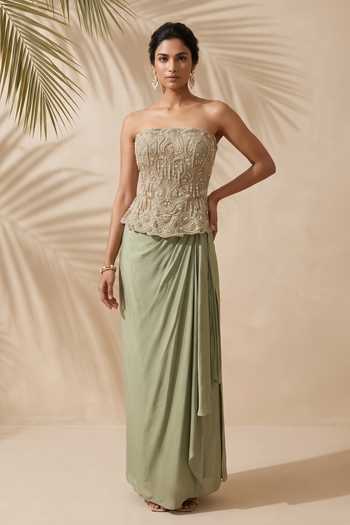 Aneesh Agarwaal Laurel Embroidered Corset & Draped Skirt Set
