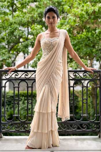 Aneesh Agarwaal Florencia Pre-Draped Saree With Embroidered Blouse