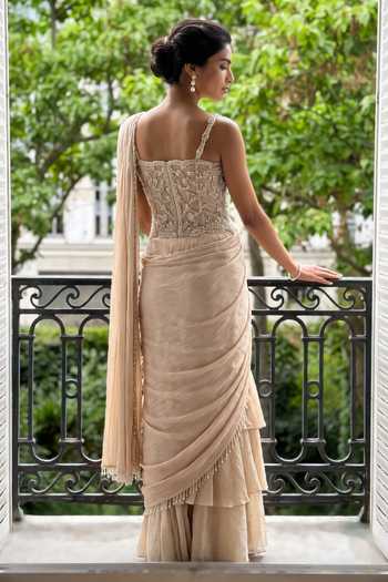 Aneesh Agarwaal Florencia Pre-Draped Saree With Embroidered Blouse