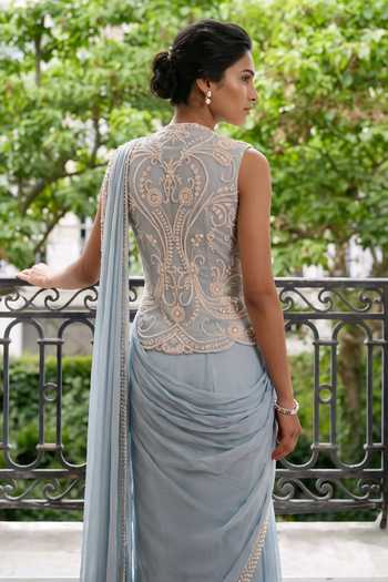Aneesh Agarwaal Aveline Draped Sharara Saree With Jacket 