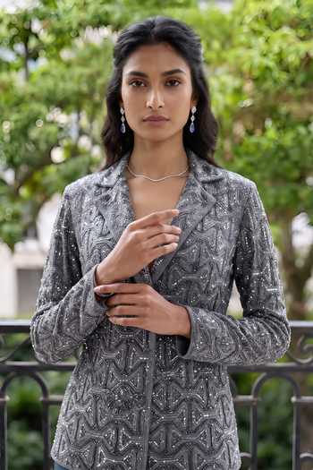 Shop Aneesh Agarwaal Grey Net, Satin, Chiffon Astrid Embroidered Jacket And Sharara Set Online at Aza Fashions Shop_Aneesh Agarwaal_Grey Net, Satin, Chiffon Astrid Embroidered Jacket And Sharara Set _Online_at_Aza_Fashions