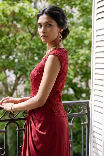 Buy Aneesh Agarwaal Maroon Organza, Satin High Neck Scarlett 3d Embroidered Top And Dhoti Skirt Set Online at Aza Fashions Buy_Aneesh Agarwaal_Maroon Organza, Satin High Neck Scarlett 3d Embroidered Top And Dhoti Skirt Set _Online_at_Aza_Fashions