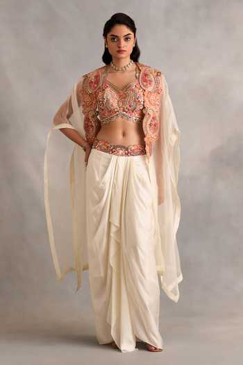 Petticoat Lane By Divya Floral Embroidered Cape & Skirt Set 