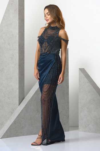 Eli Bitton Pearl Embroidered Slit Gown 