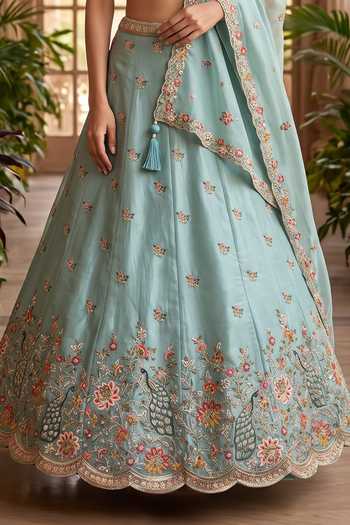 Samyukta Singhania Blue Organza Hand Embroidered Lehenga Set Online at Aza Fashions Samyukta Singhania_Blue Organza Hand Embroidered Lehenga Set _Online_at_Aza_Fashions