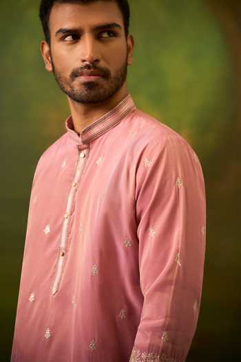 Buy_Arihant Rai Sinha_Pink Silk Floral Woven Kurta Set 