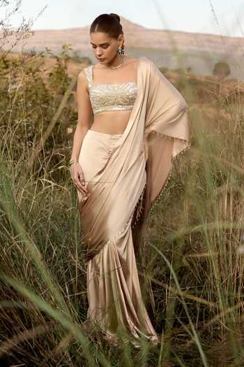 Aaryaa By Kashveen Kohli Dewfall Pre-Draped Saree With Embroidered Blouse 