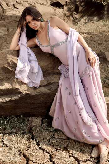 Shop Aaryaa By Kashveen Kohli Purple Tissue, Chiffon Pearls, Lace June Floral Butti Embrodered Palazzo Set Online at Aza Fashions Shop_Aaryaa By Kashveen Kohli_Purple Tissue, Chiffon Pearls, Lace June Floral Butti Embrodered Palazzo Set _Online_at_Aza_Fashions