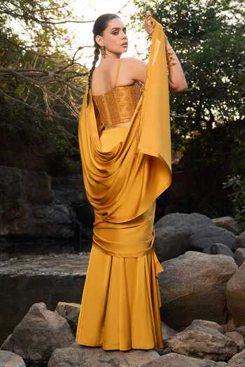 Aaryaa By Kashveen Kohli Solene Pre-Draped Saree With Embroidered Corset 