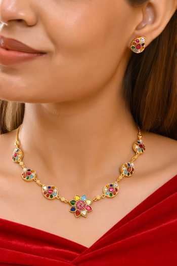 Prestones Polki Embellished Necklace Set 