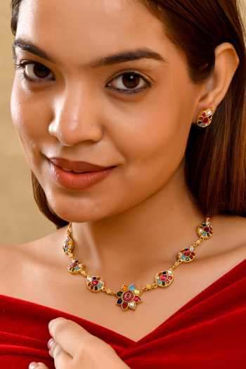 Prestones Polki Embellished Necklace Set 