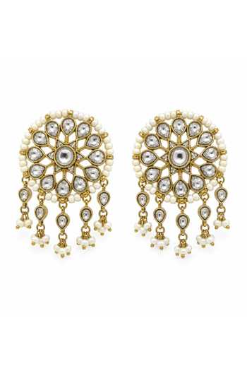 Prestones_Gold Plated Polki Embellished Earrings _Online_at_Aza_Fashions