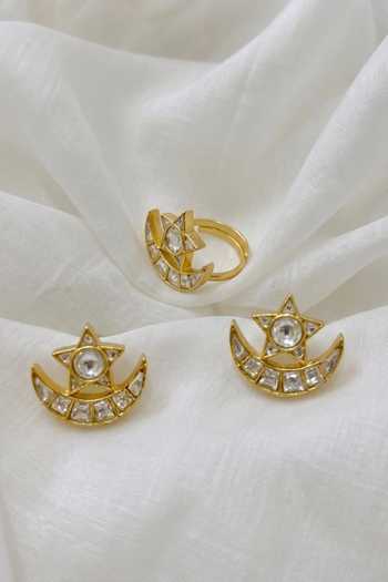 Prestones Moon & Star Motif Earrings With Ring 